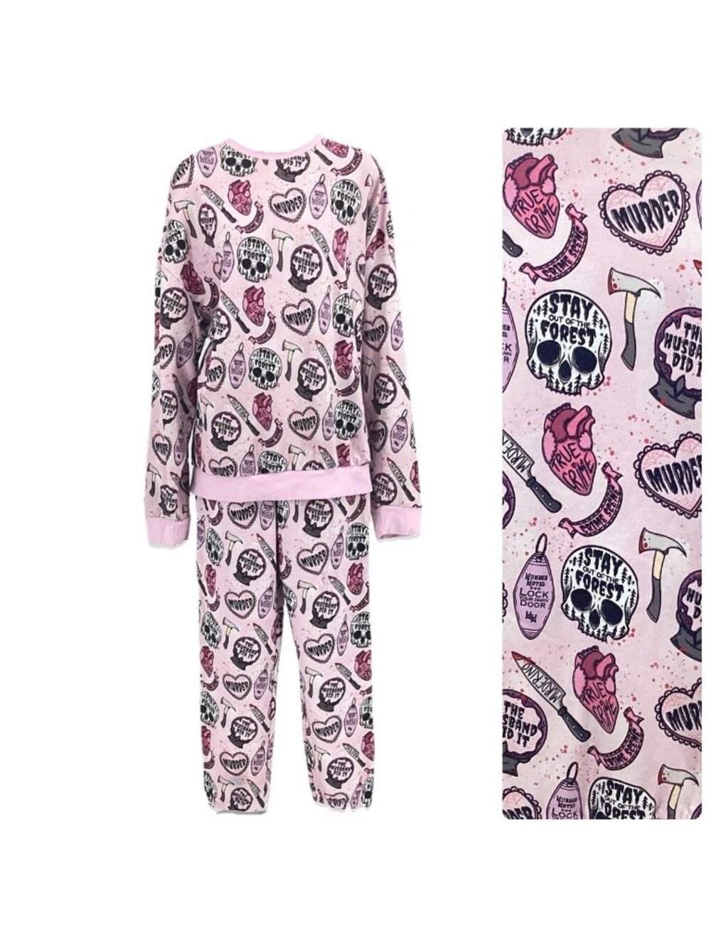 Velveteen by Bunny Knots Womens True Crime Themed Pajama Graphic Set Pink Sz XL